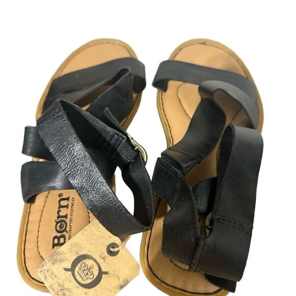 Born Ankle Strap Flat Sandal 6 Leather Cushioned Casual Comfort Black Imogen - Picture 5 of 8